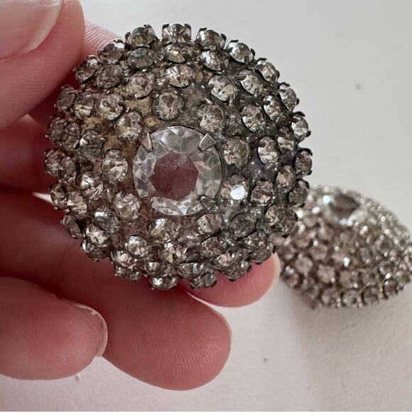 Vintage MCM Rhinestone Large Round Earrings Womens Pierced Formal - Picture 2 of 8